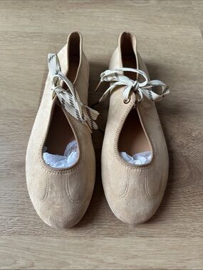 Source Unknown Beige Suede Tie-Front Ballet Flats